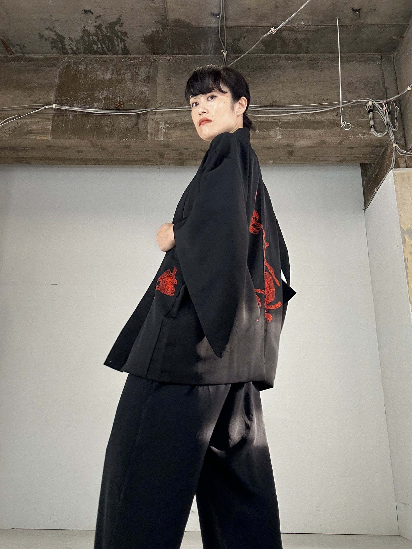 VINTAGE BLACK HAORI "aka"