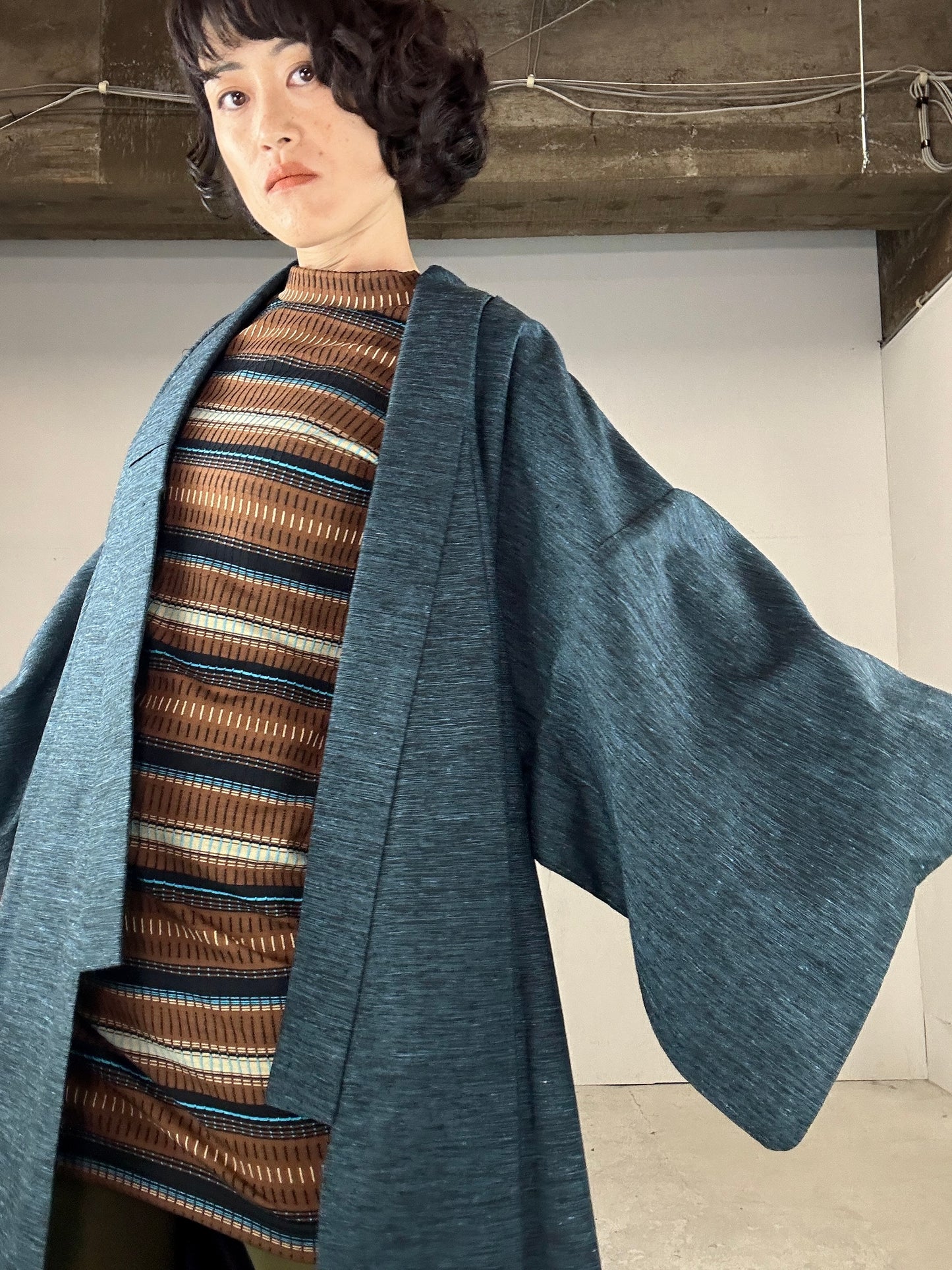 VINTAGE TSUMUGI KIMONO "blue"