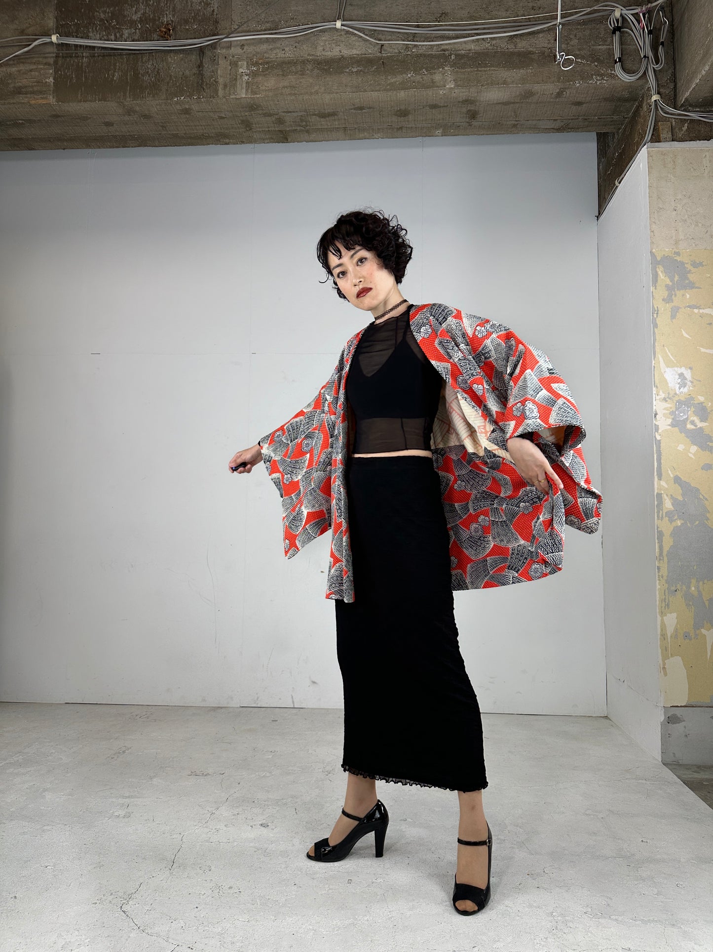 VINTAGE SHIBORI HAORI fujimusume ougi