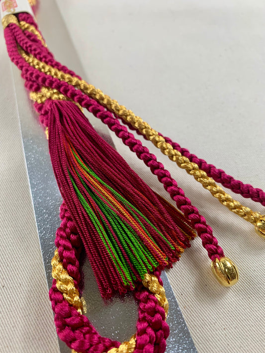 KIMONO OBI Belt Tie Vintage Silk Kimono Cord OBIJIME”darkpink,gold”