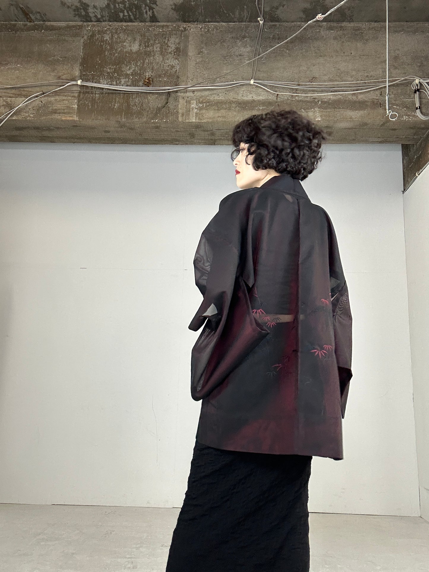 VINTAGE BLACK HAORI SHEER “aka sasa"