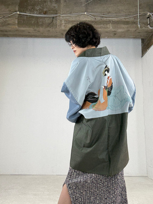 VINTAGE KAWAII HAORI oversized  "oshima, rare bijinga-midori, art Liningm, curated selection"