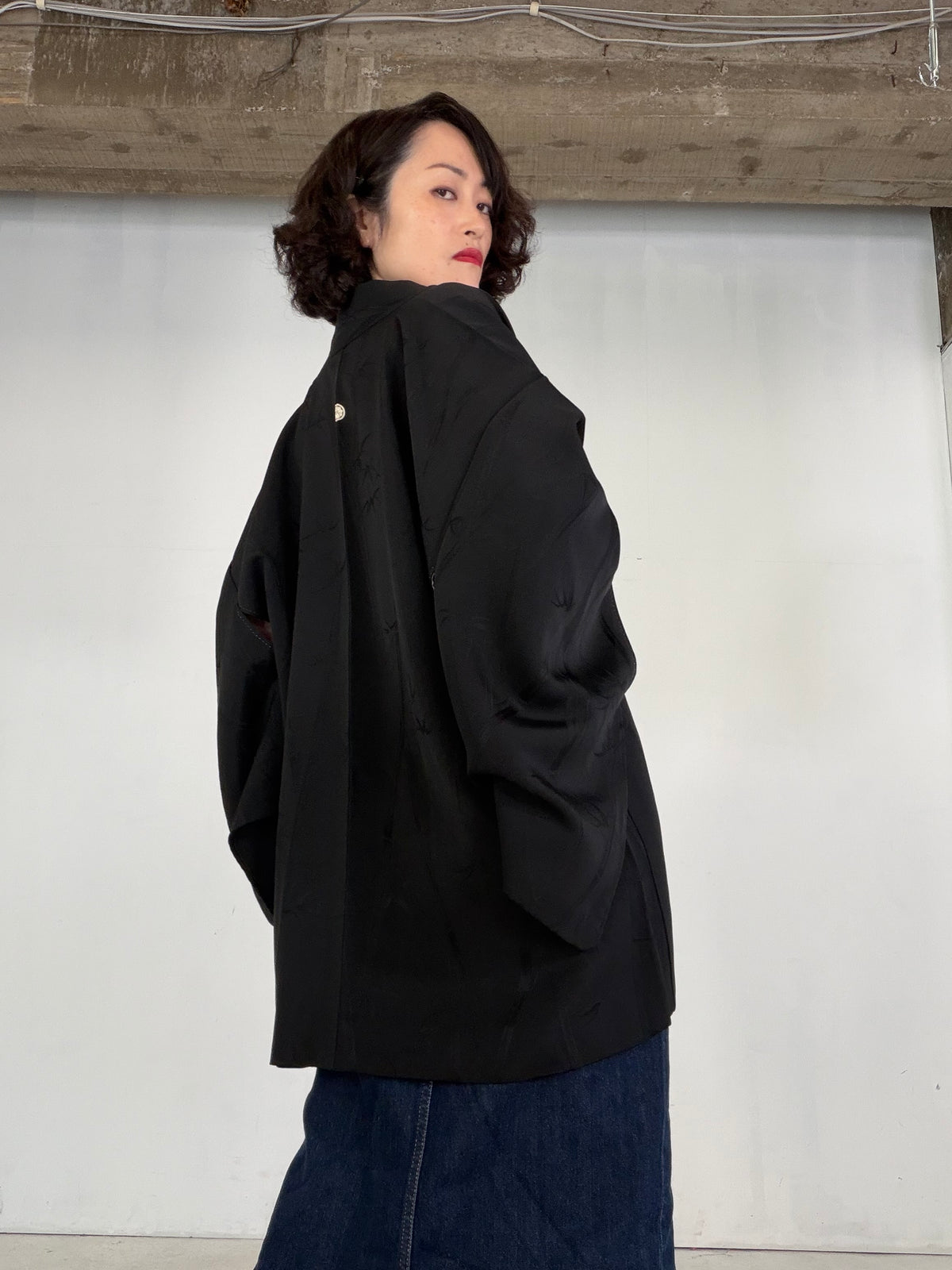 VINTAGE BLACK HAORI  "bamboo - BLK212"