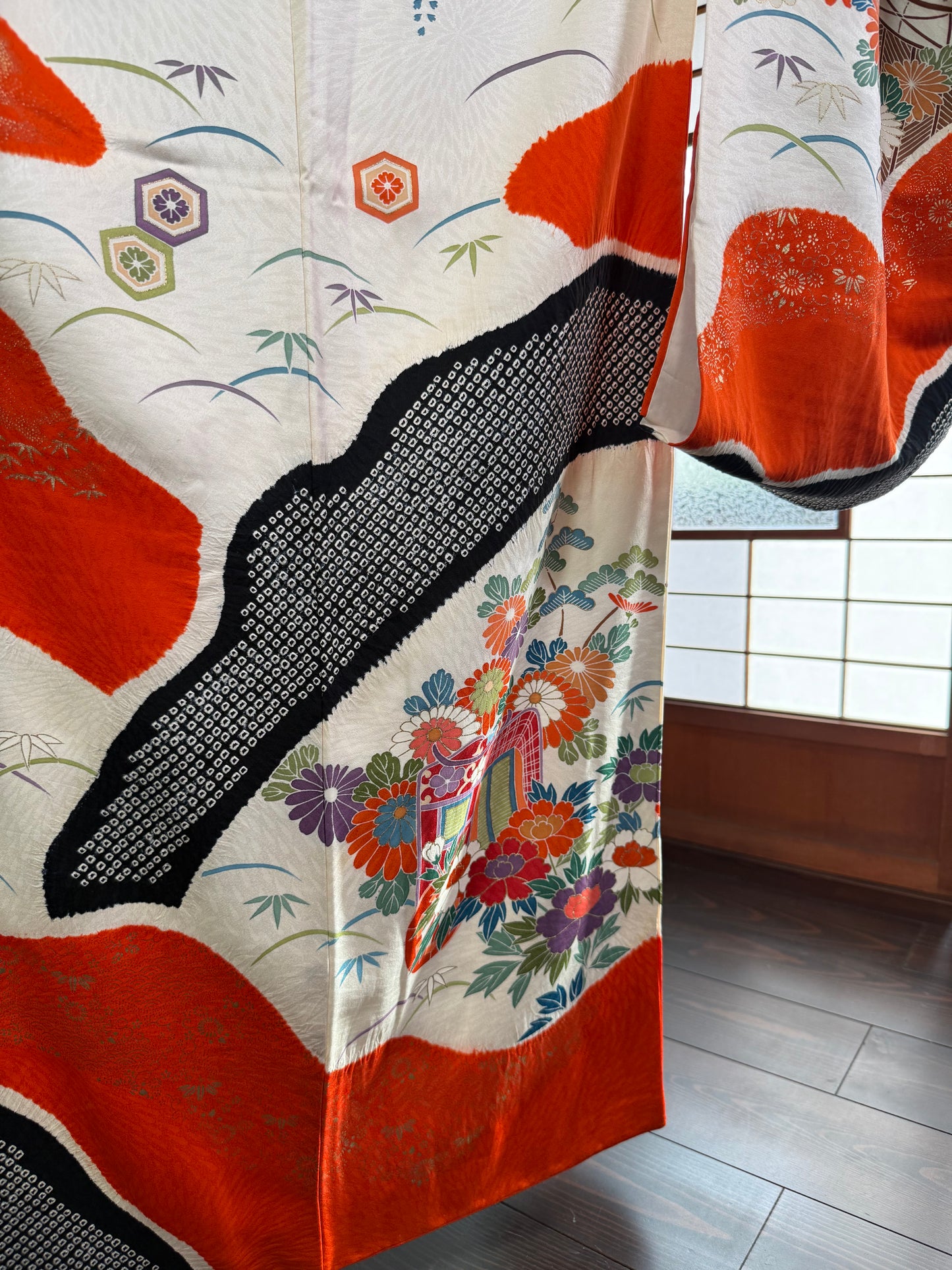 Redefining the Vintage Furisode Collection "red, black, shibori" *damage