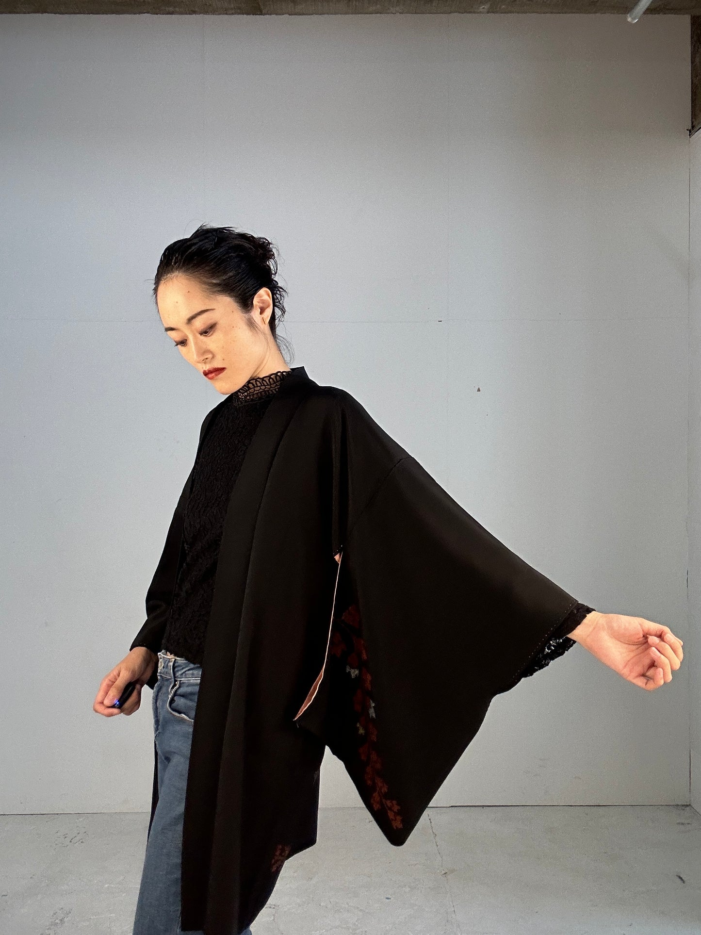 BLACK HAORI "beautiful antique oogara”