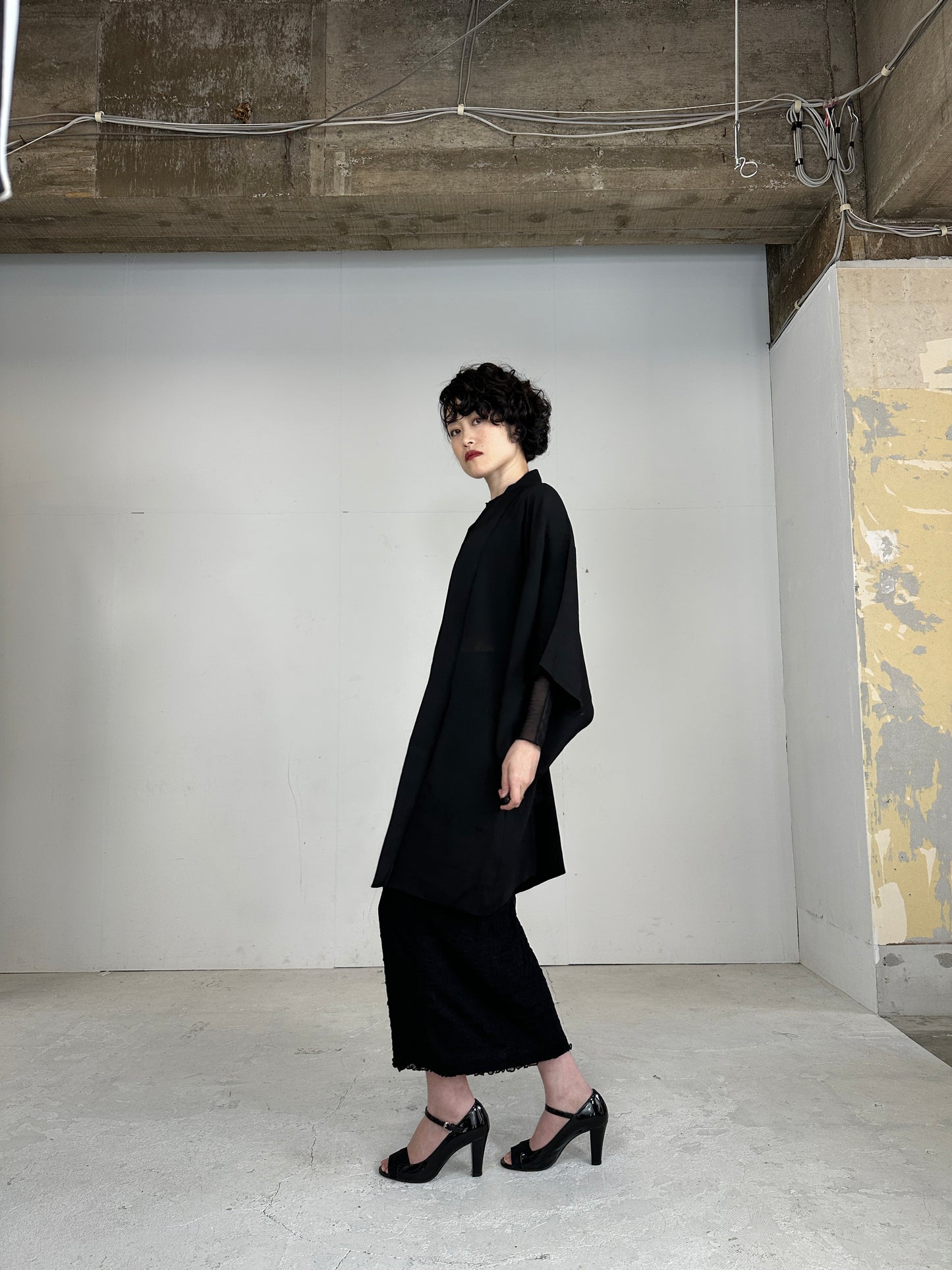 VINTAGE BLACK HAORI SHEER “ryusui_nadeshiko”