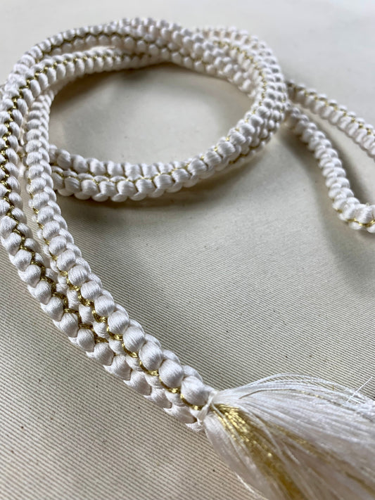KIMONO OBI Belt Tie Vintage Silk Kimono Cord OBIJIME ”gold,white,maru"