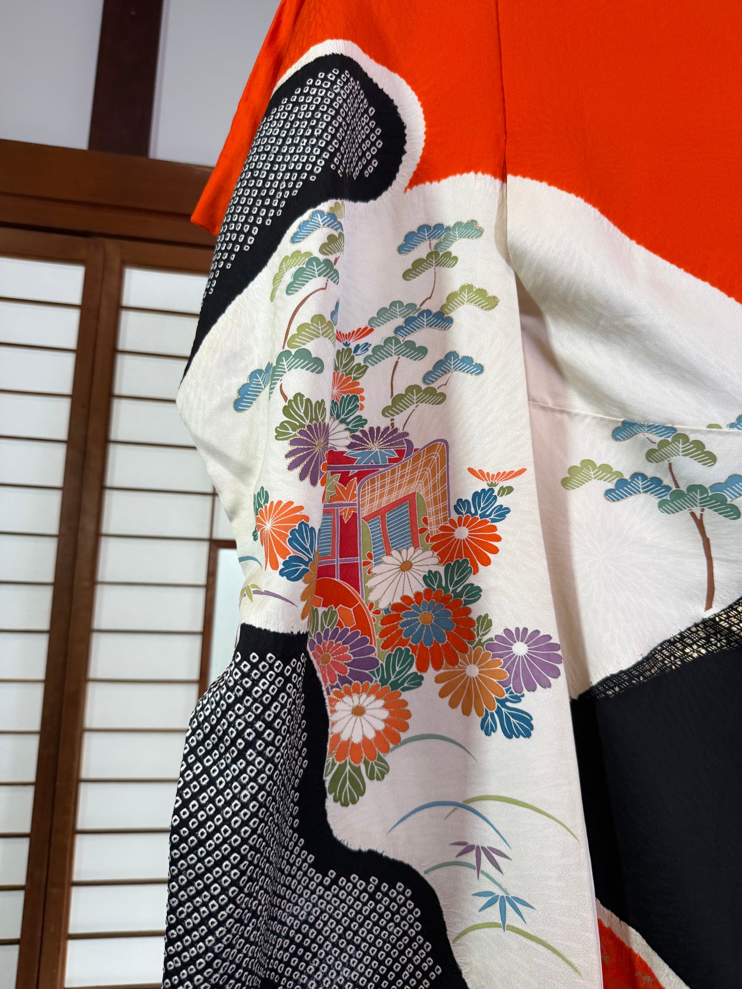 Redefining the Vintage Furisode Collection "red, black, shibori" *damage