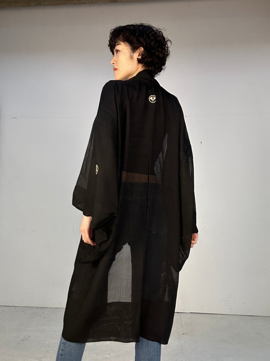 BLACK HAORI SHEER "men's Montsuki 001"