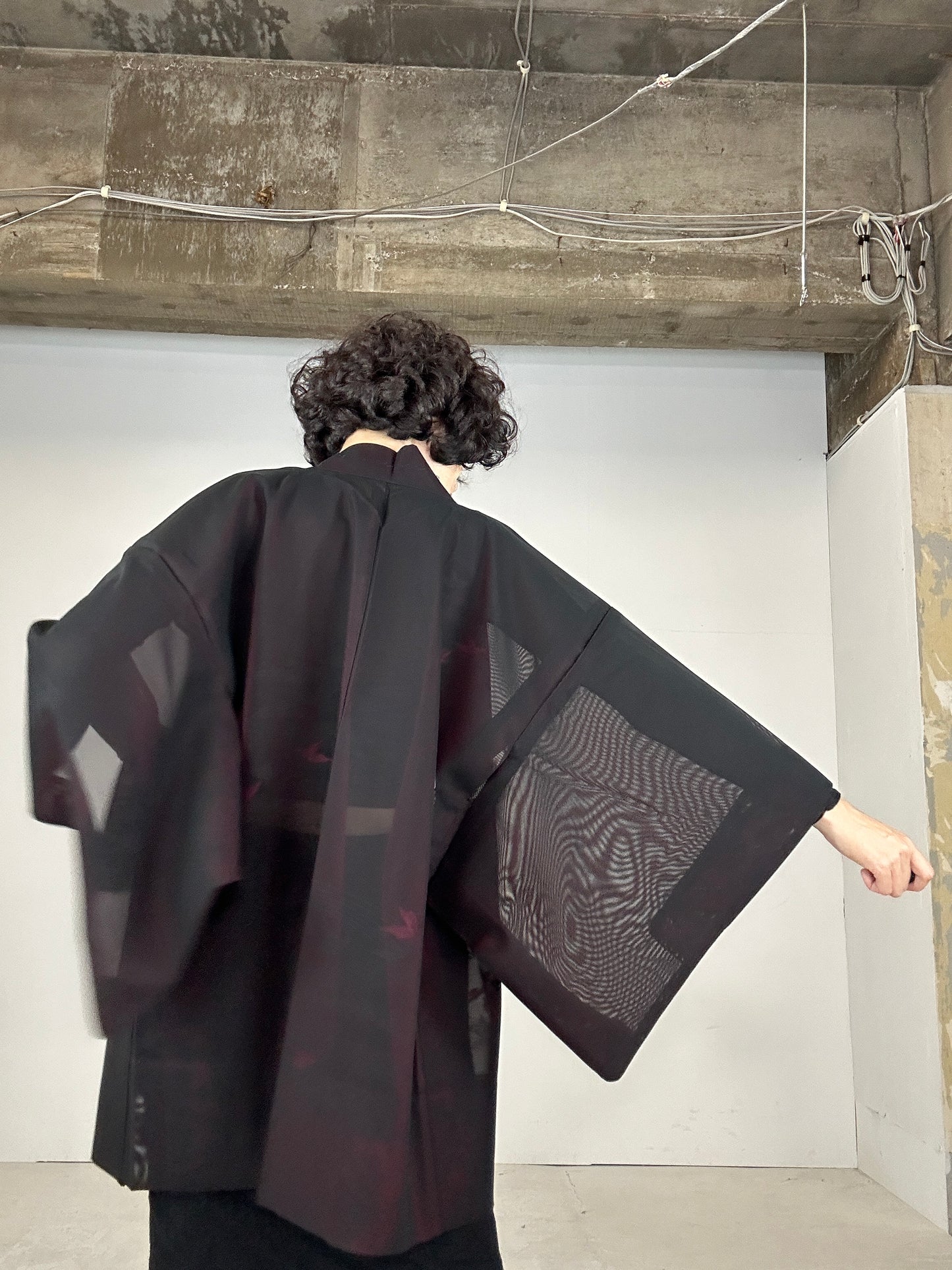 VINTAGE BLACK HAORI SHEER “aka 003 sasa ryusui"