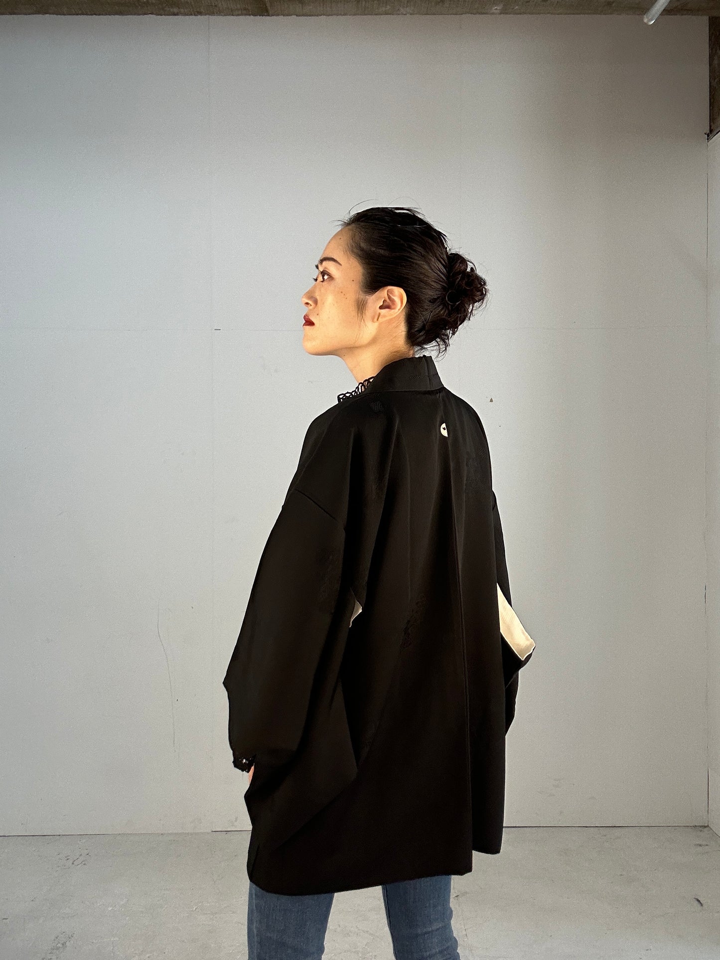 BLACK HAORI "ground pattern KAMON” maru ni 9mai zasa