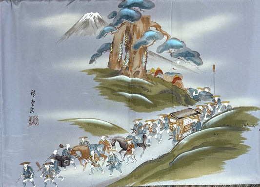 VINTAGE KAWAII HAORI oversized  "oshima, brown,matu,daimyougyouretu, 050" *damage