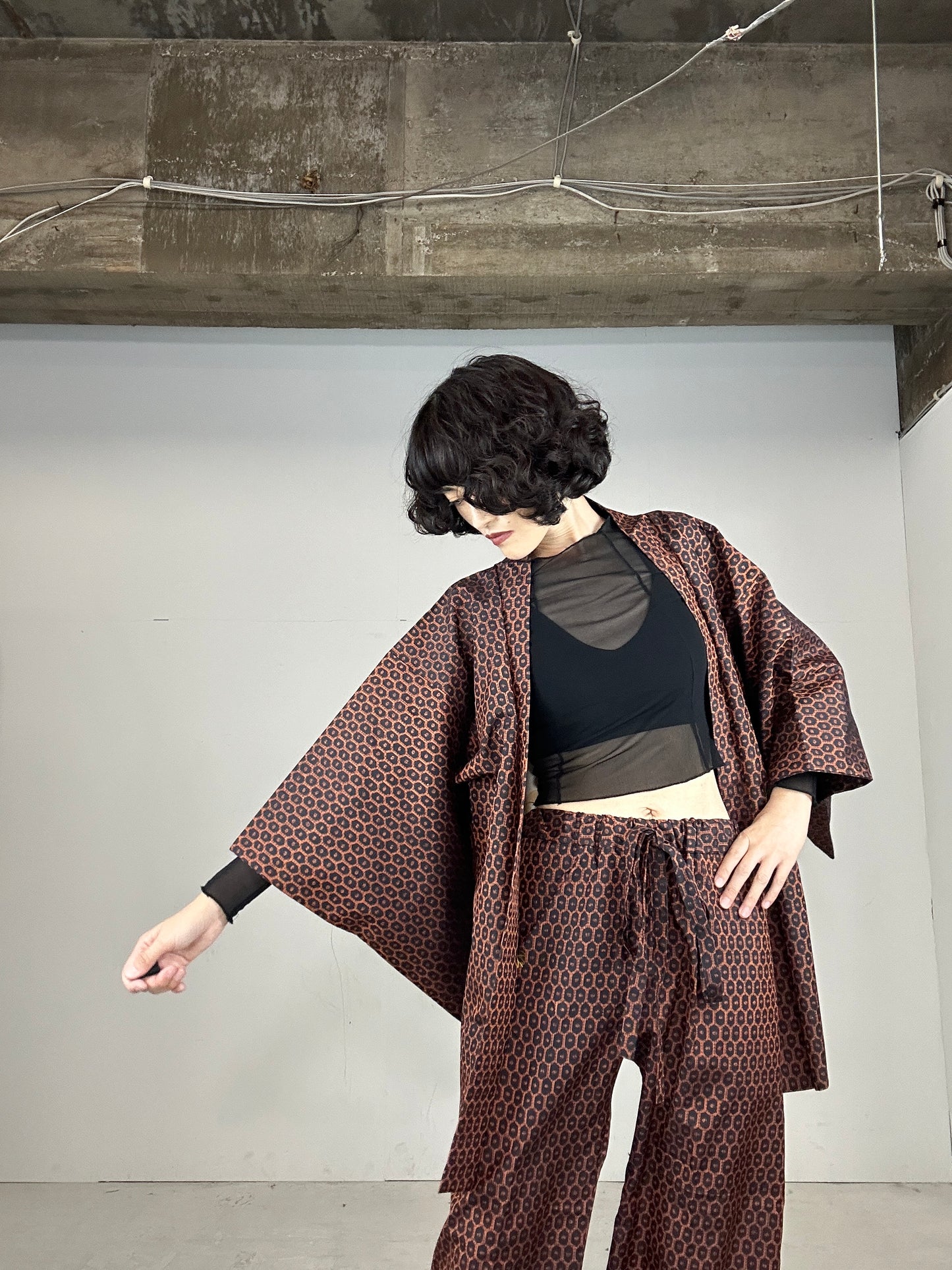 12 KIKKOU Tsumugi HAORI and KIMONO elastic waist pants upcycled from Japanese kimono