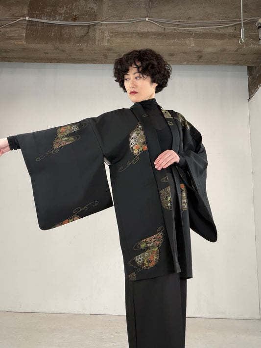 VINTAGE BLACK HAORI  "BLK151"