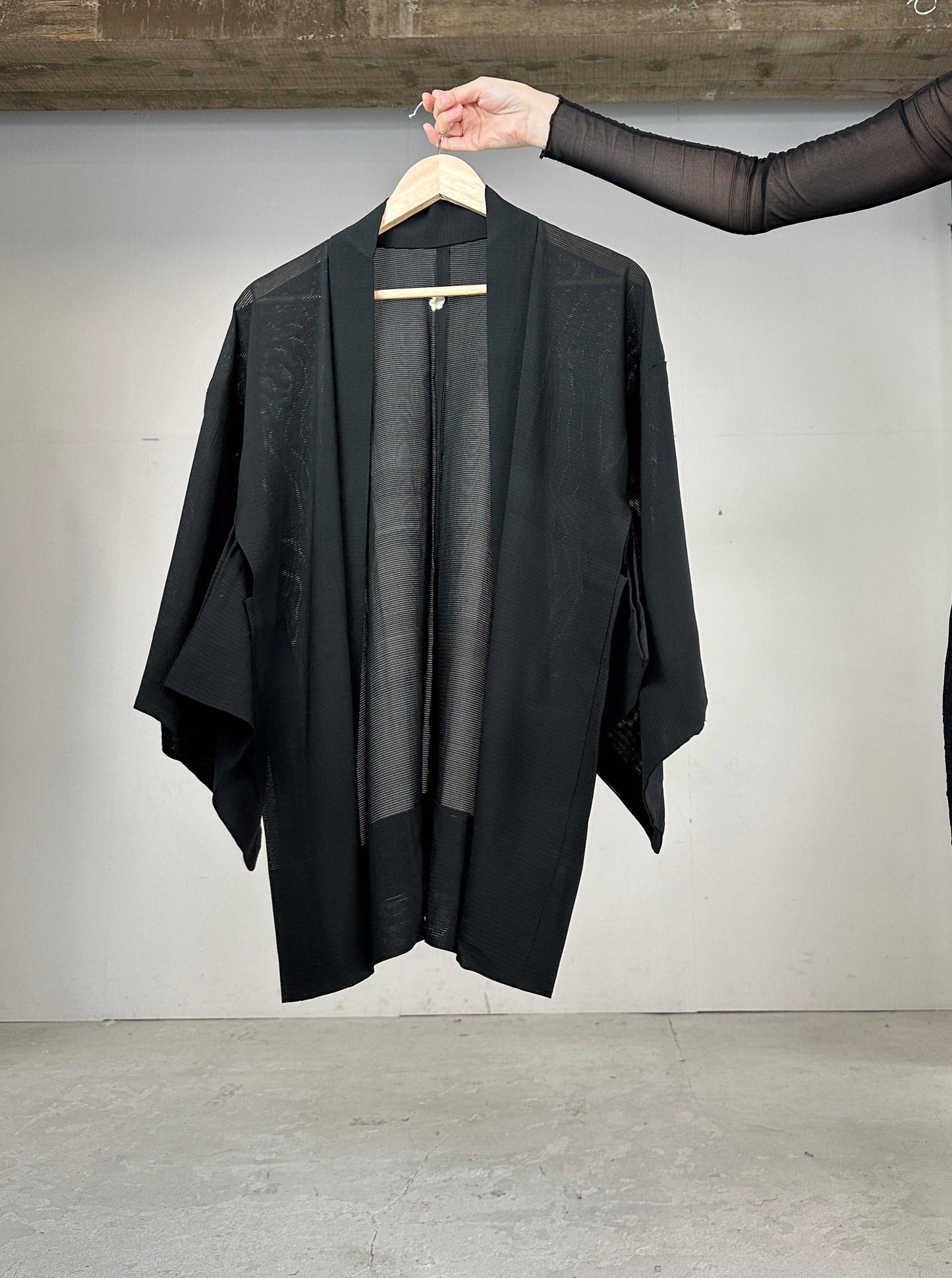 VINTAGE BLACK HAORI SHEER “ro_hana_mon"