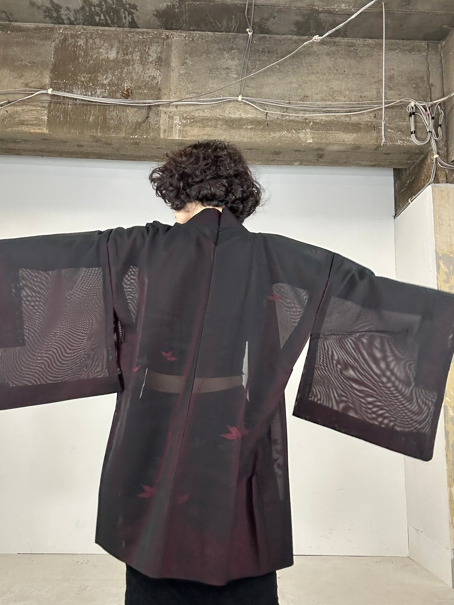 VINTAGE BLACK HAORI SHEER “aka 003 sasa ryusui"