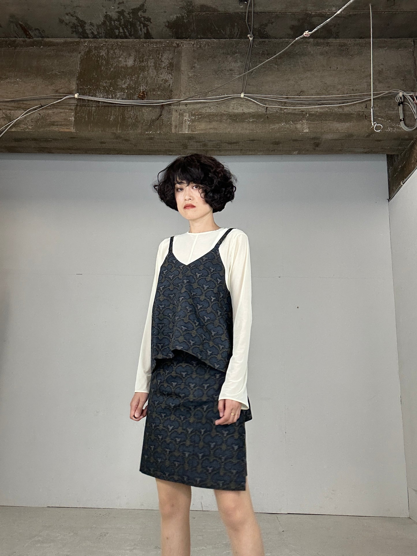 Tsumugi HAORI and KIMONO Skirt, Camisole upcycled from Japanese kimono"rankamon"