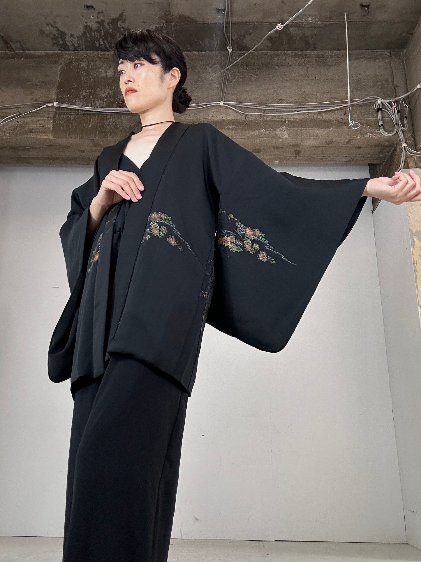 VINTAGE BLACK HAORI "gin no"