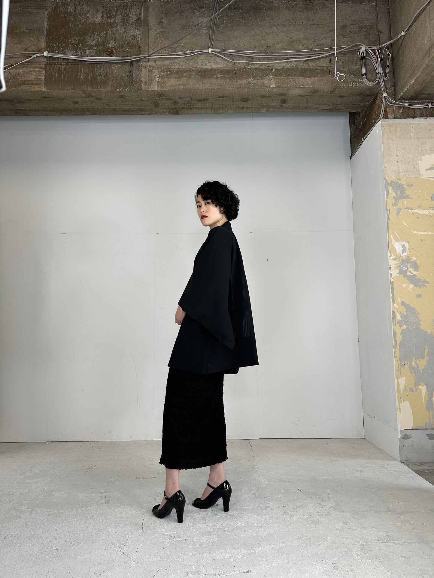 VINTAGE BLACK HAORI SHEER “ro_gin”