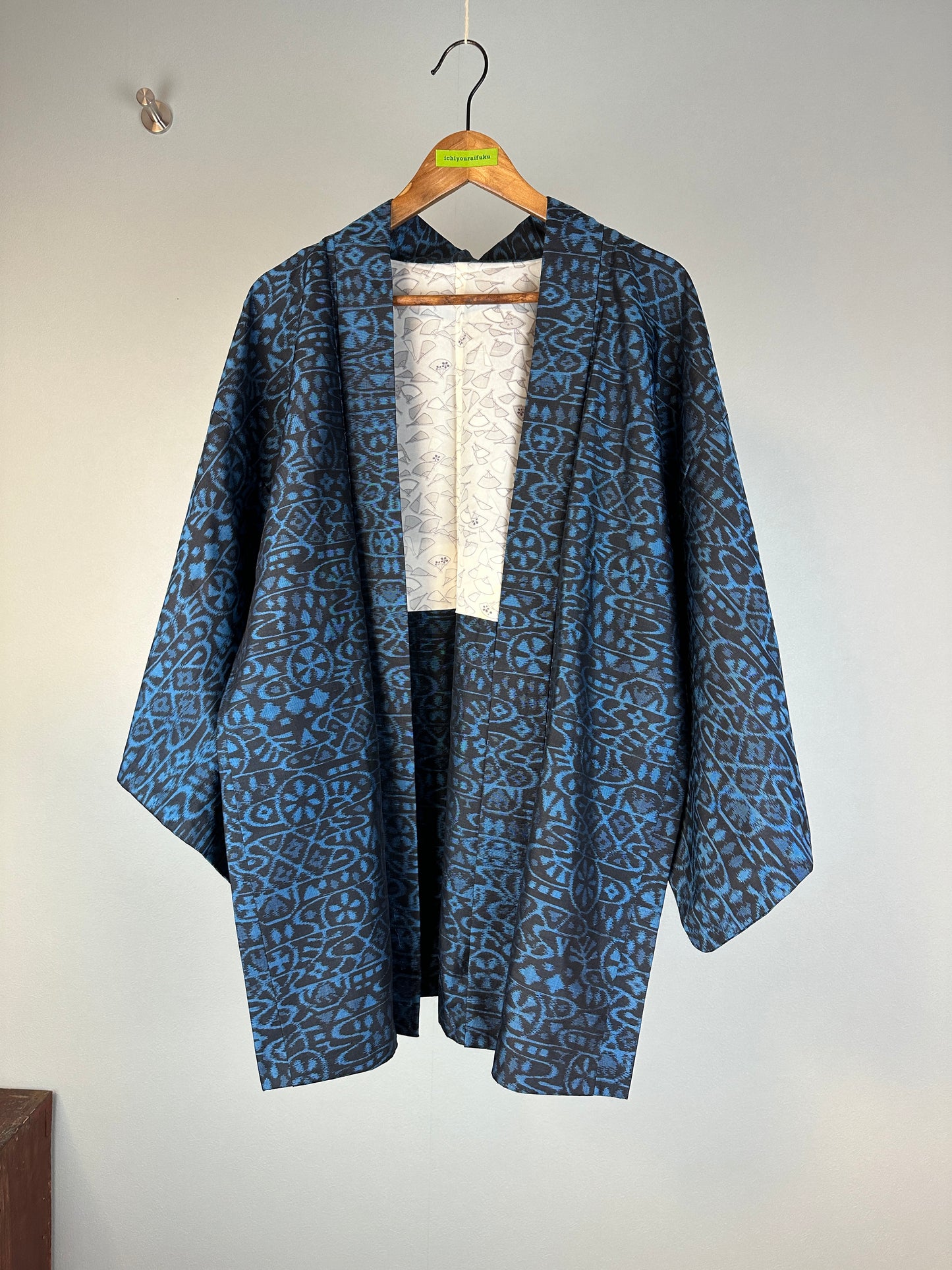 06blue Tsumugi HAORI and KIMONO elastic waist pants upcycled from Japanese kimono(Unisex)