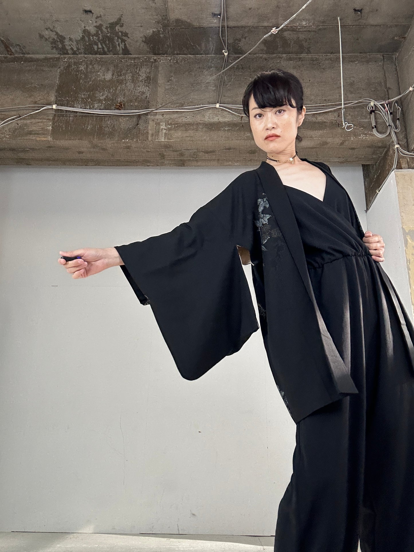 VINTAGE BLACK HAORI "gin nadeshiko ne"