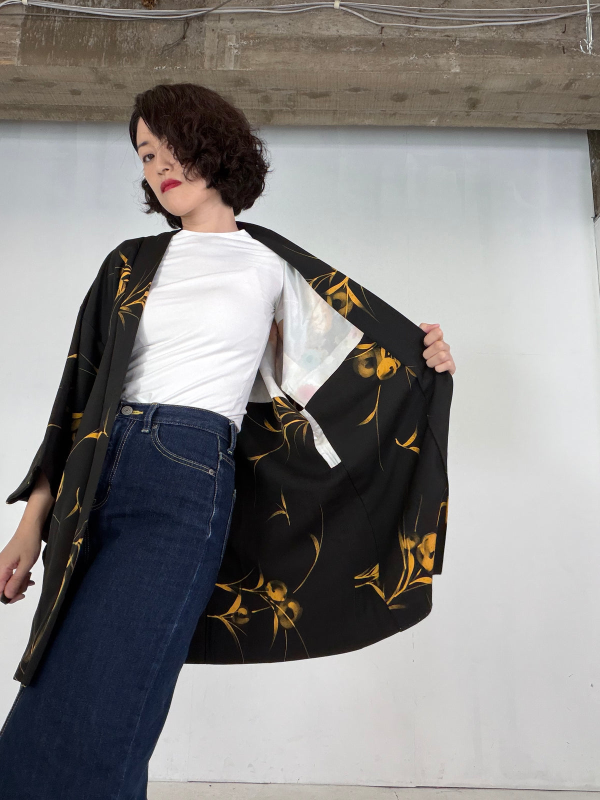 VINTAGE BLACK HAORI  "BLK203" *damage