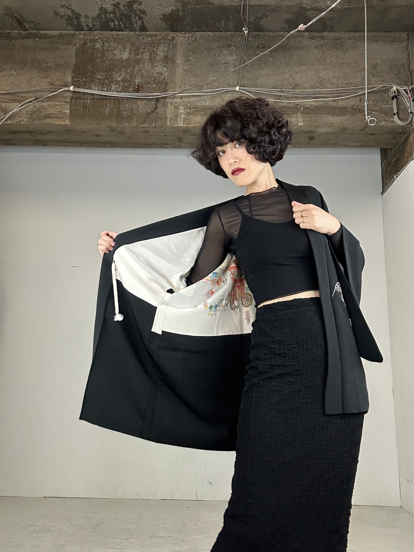 VINTAGE BLACK HAORI "machi dashi"