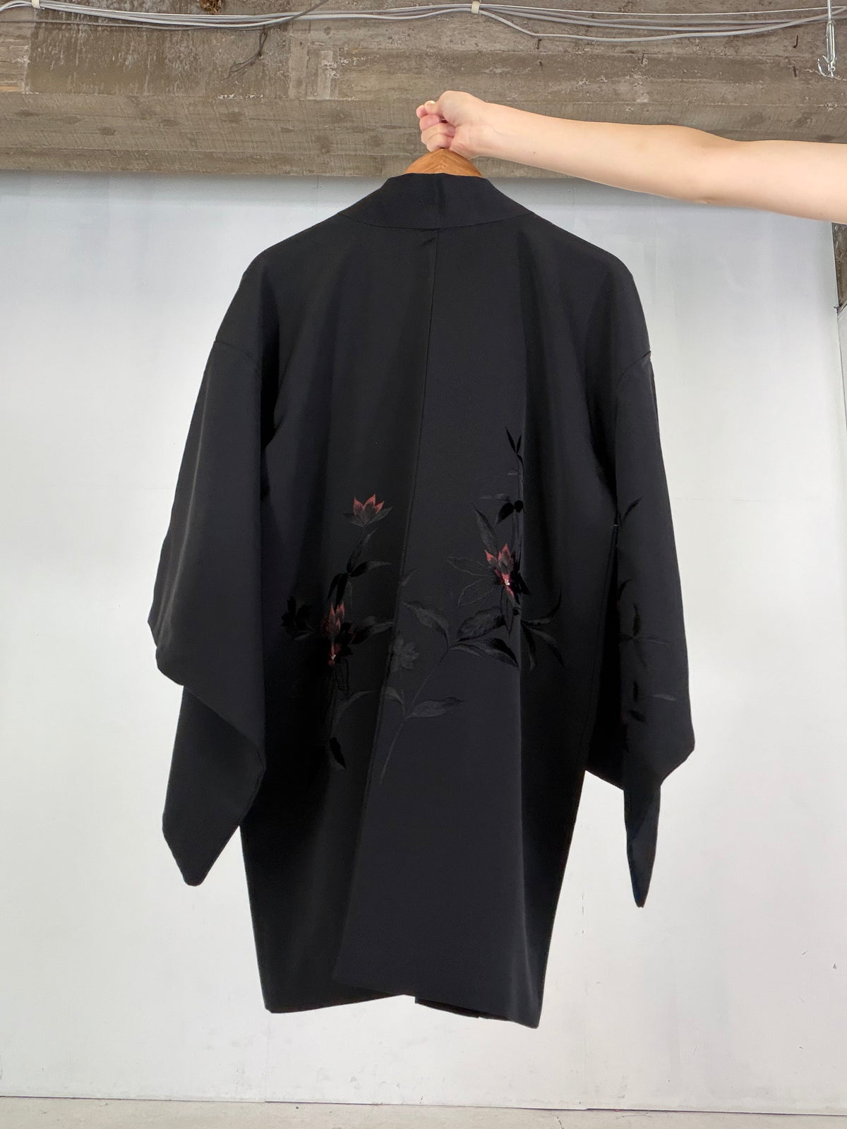 VINTAGE BLACK HAORI  "glitter, BLK205"*damage