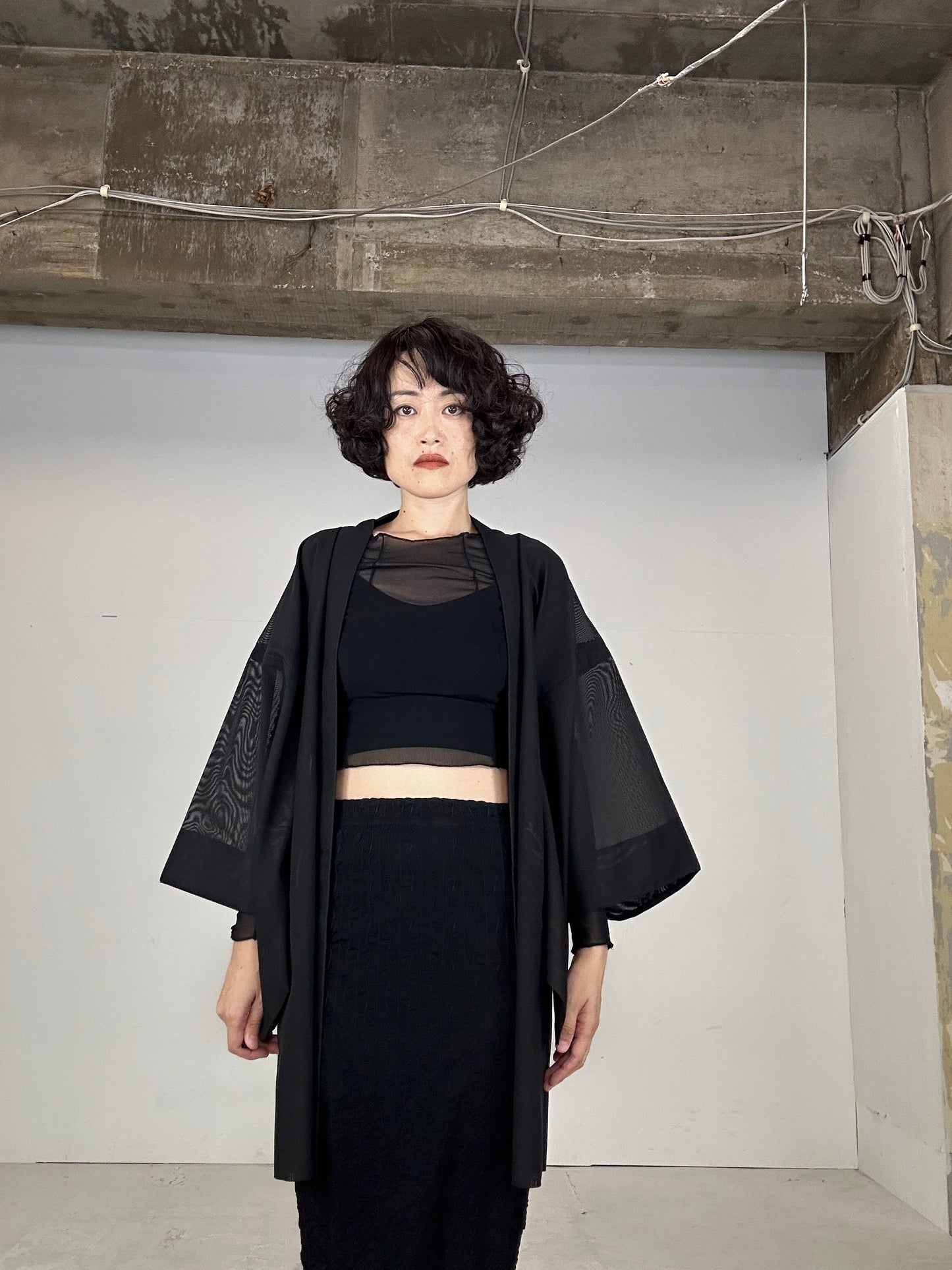 VINTAGE BLACK HAORI SHEER “aka 005 jyumoku"