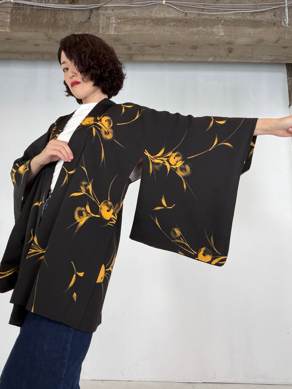 VINTAGE BLACK HAORI  "BLK203" *damage