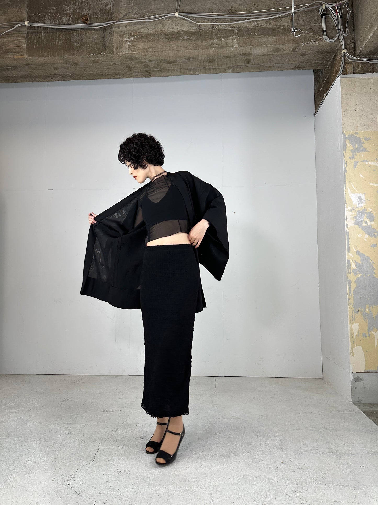 BLACK HAORI SHEER "hagi"