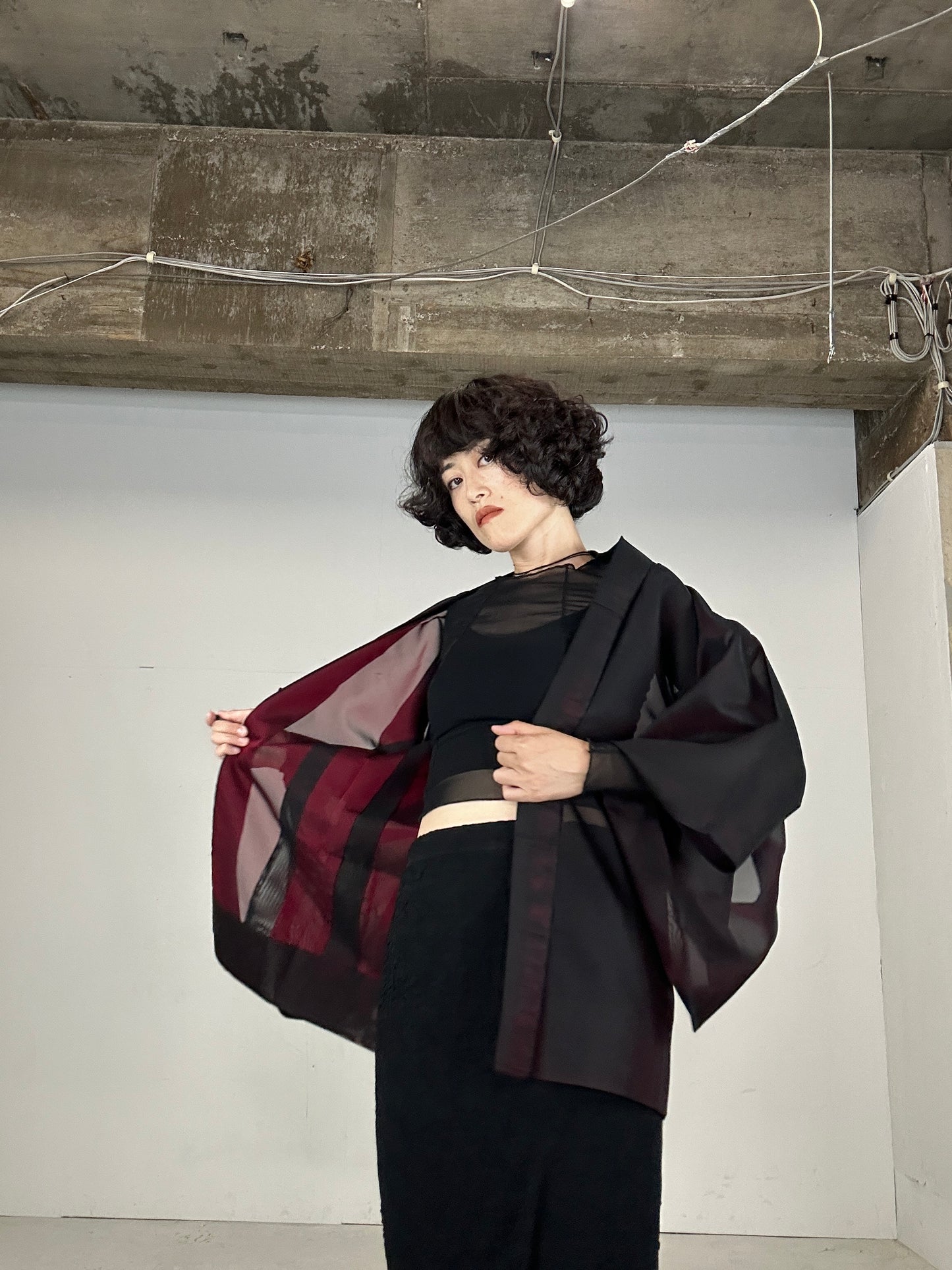 VINTAGE BLACK HAORI SHEER “aka konomi ha"