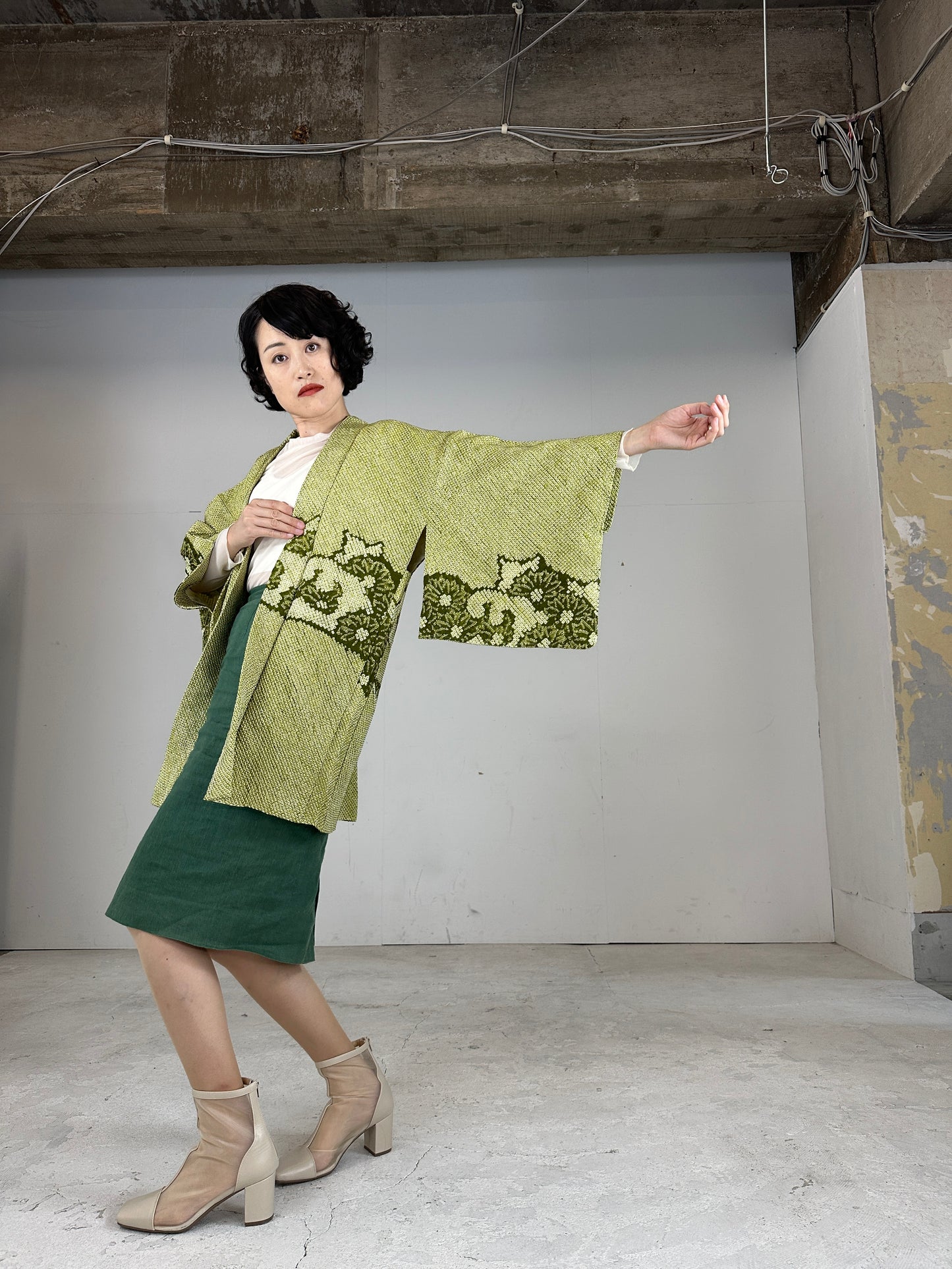 VINTAGE SHIBORI HAORI midori