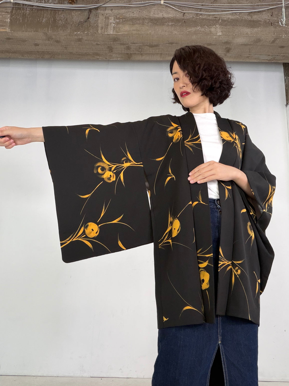 VINTAGE BLACK HAORI  "BLK203" *damage