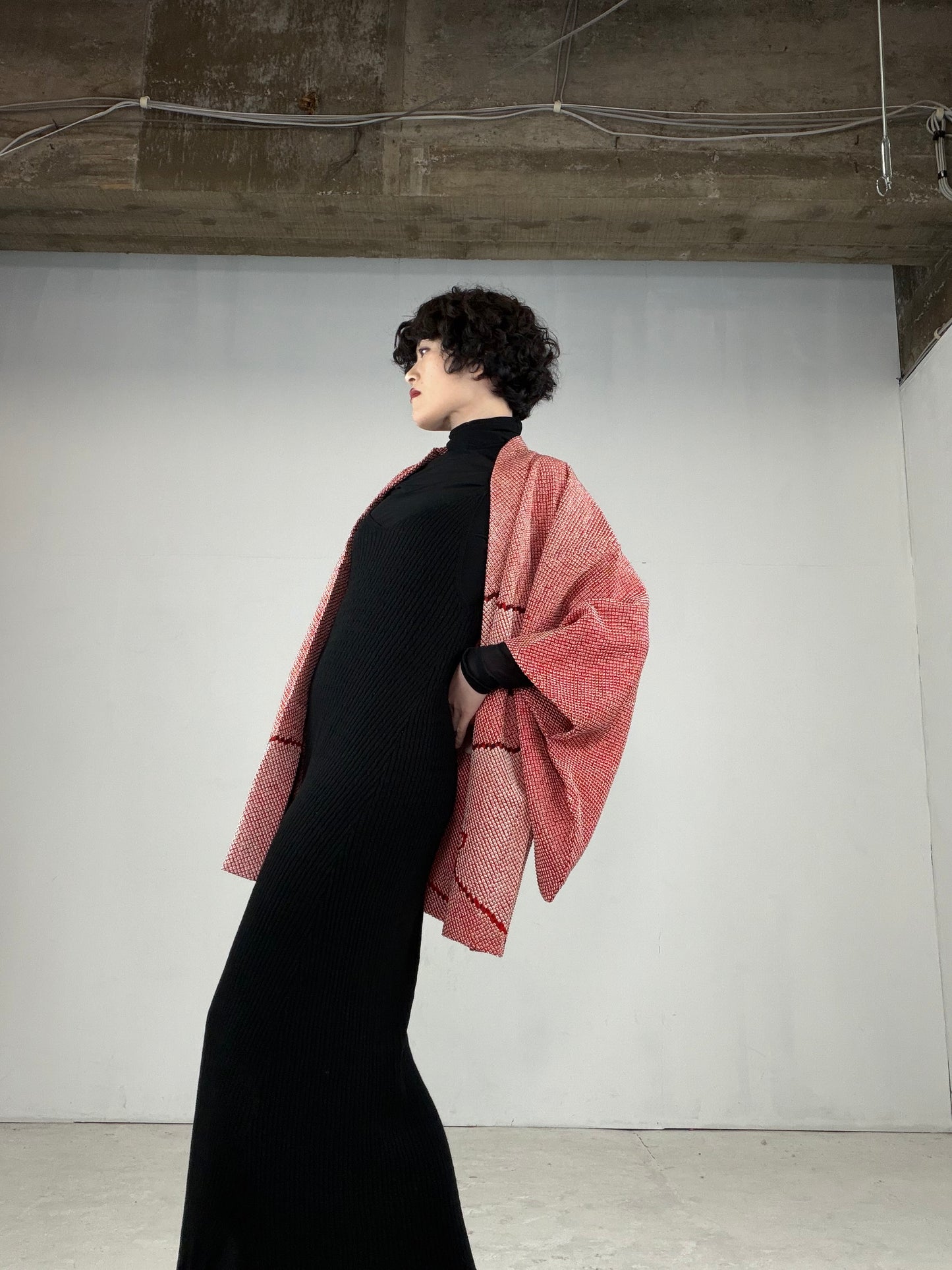 VINTAGE SHIBORI HAORI "matsu-pink, SIB101"*damage