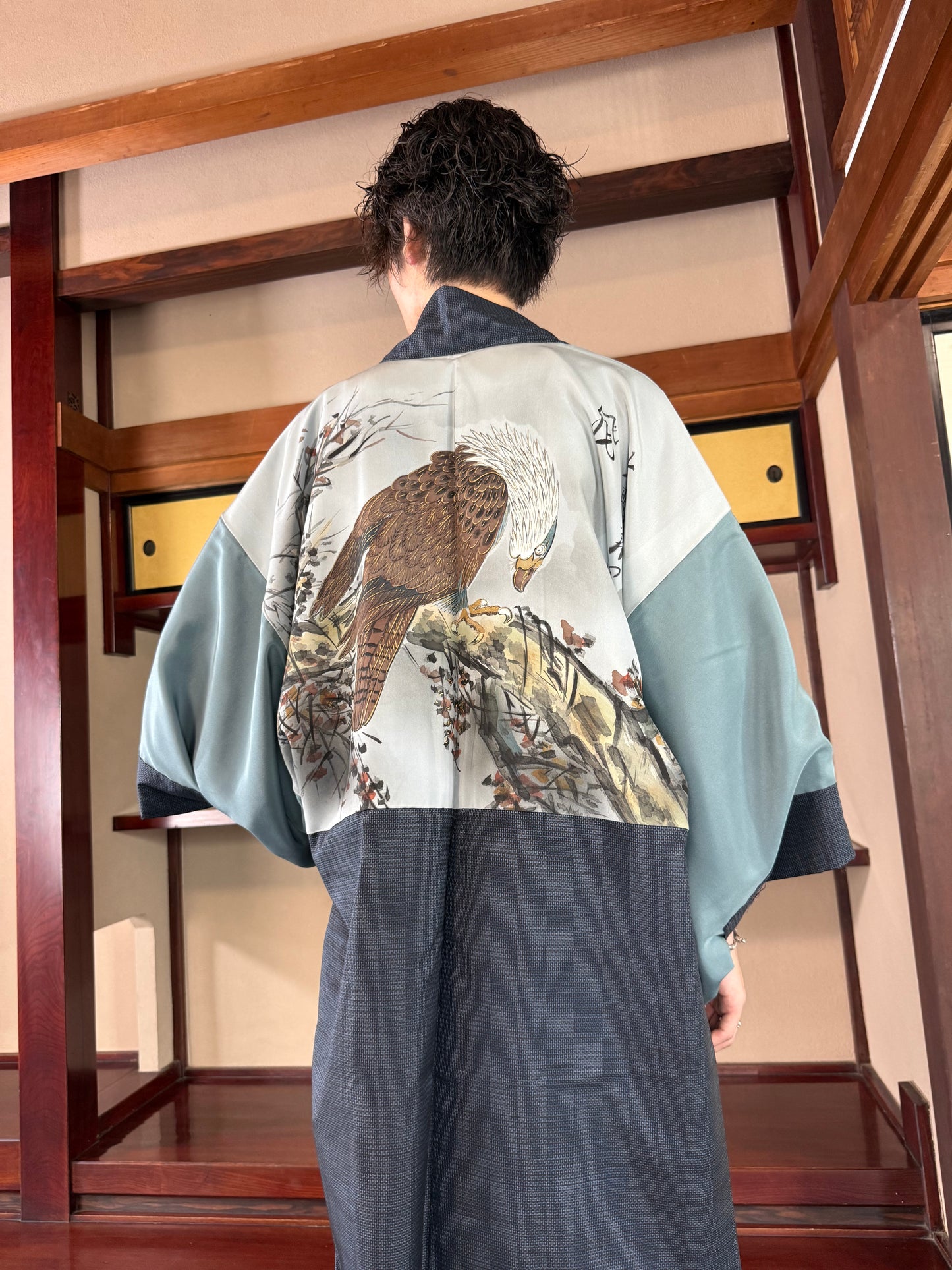 Oshima Tsumugi HAORI  and KIMONO elastic waist pants upcycled from Japanese kimono"taka"version 2