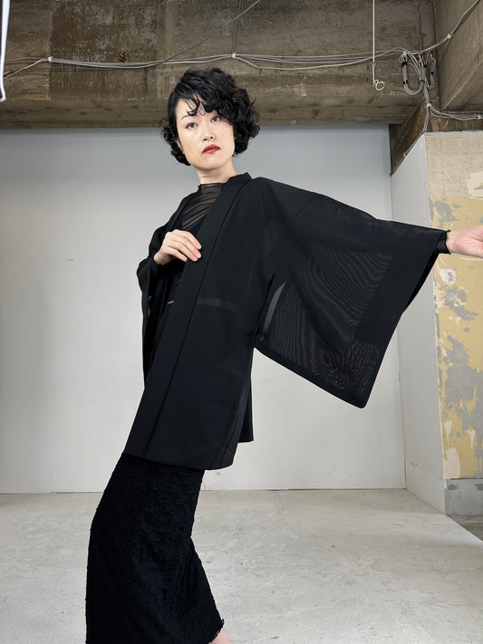 VINTAGE BLACK HAORI SHEER “ro_gin”