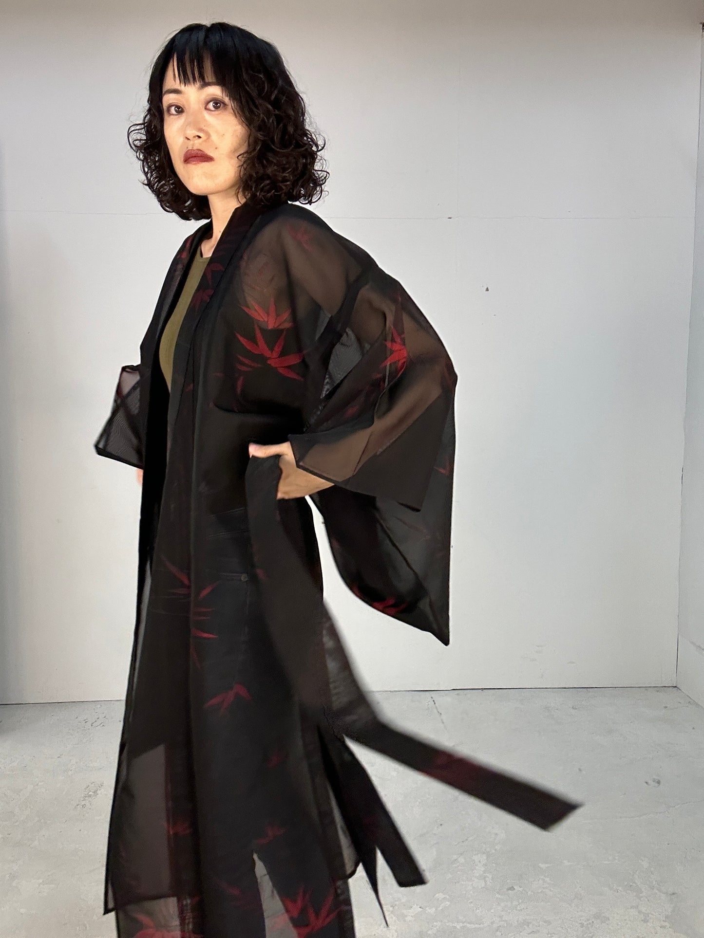 SHEER kimono dress gown and string belt upcycled from Japanese kimono "sasa"