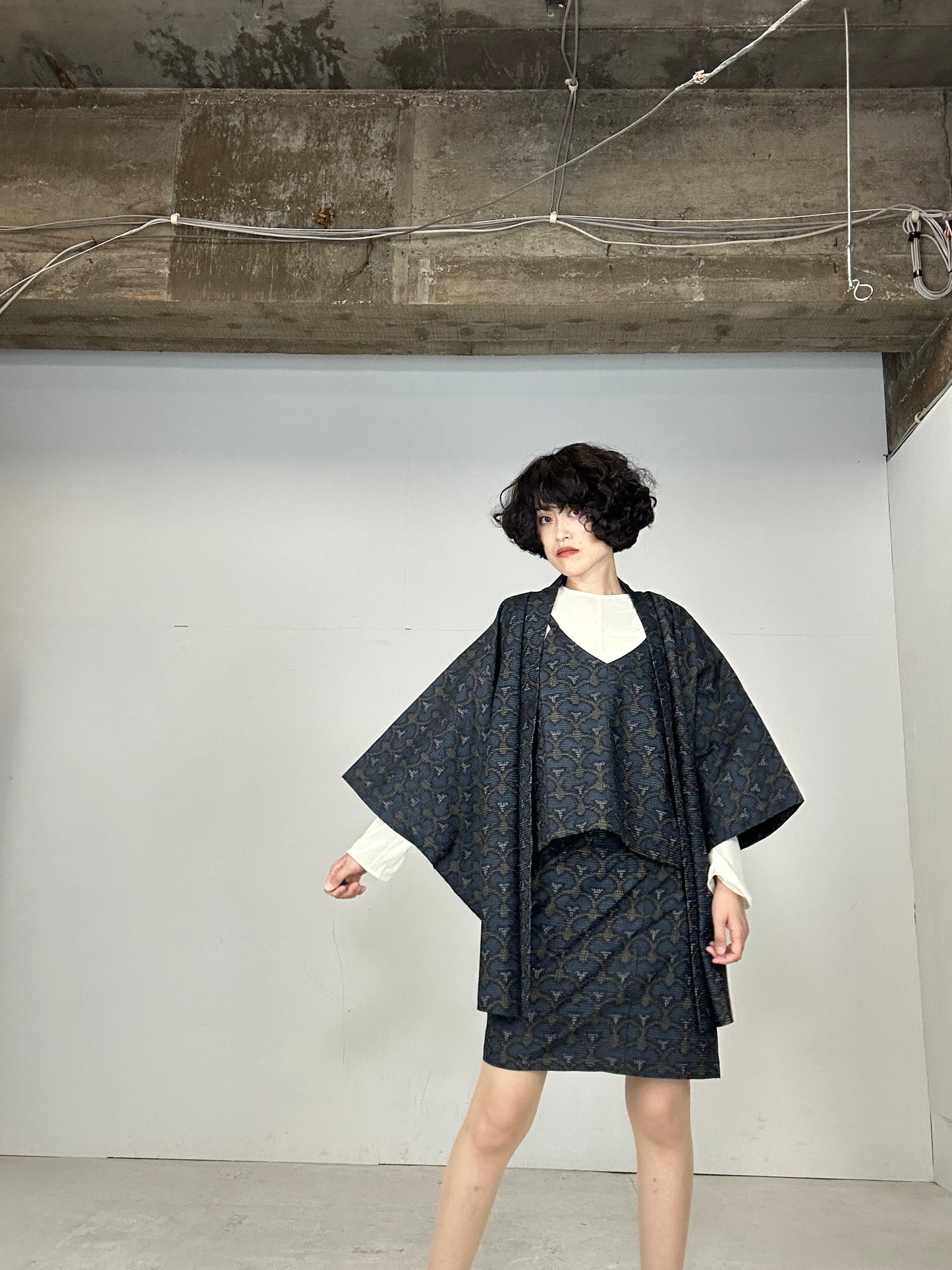 Tsumugi HAORI and KIMONO Skirt, Camisole upcycled from Japanese kimono"rankamon"