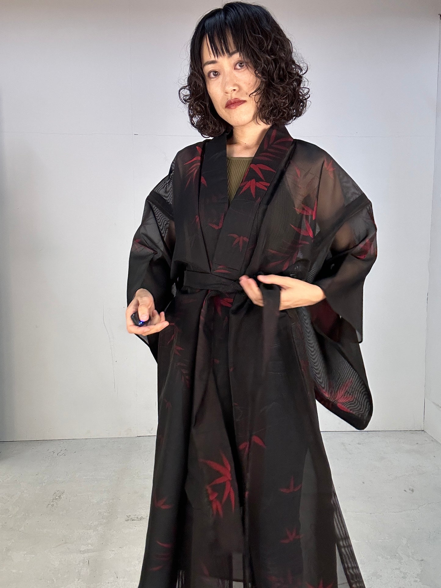 SHEER kimono dress gown and string belt upcycled from Japanese kimono "sasa"