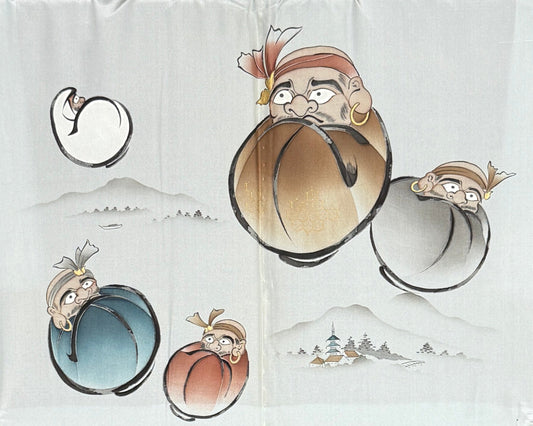 VINTAGE KAWAII HAORI oversized  "oshima,  brown, daruma , 040"