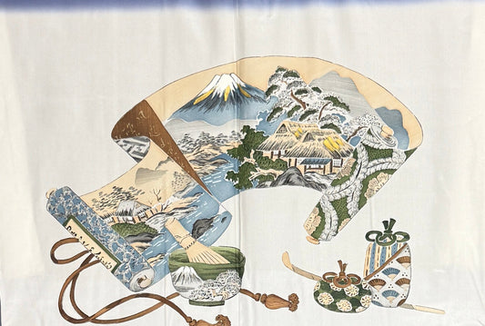 VINTAGE KAWAII HAORI oversized  "oshima, blue , emaki , fuji , ocha , 043" shoshi-ari