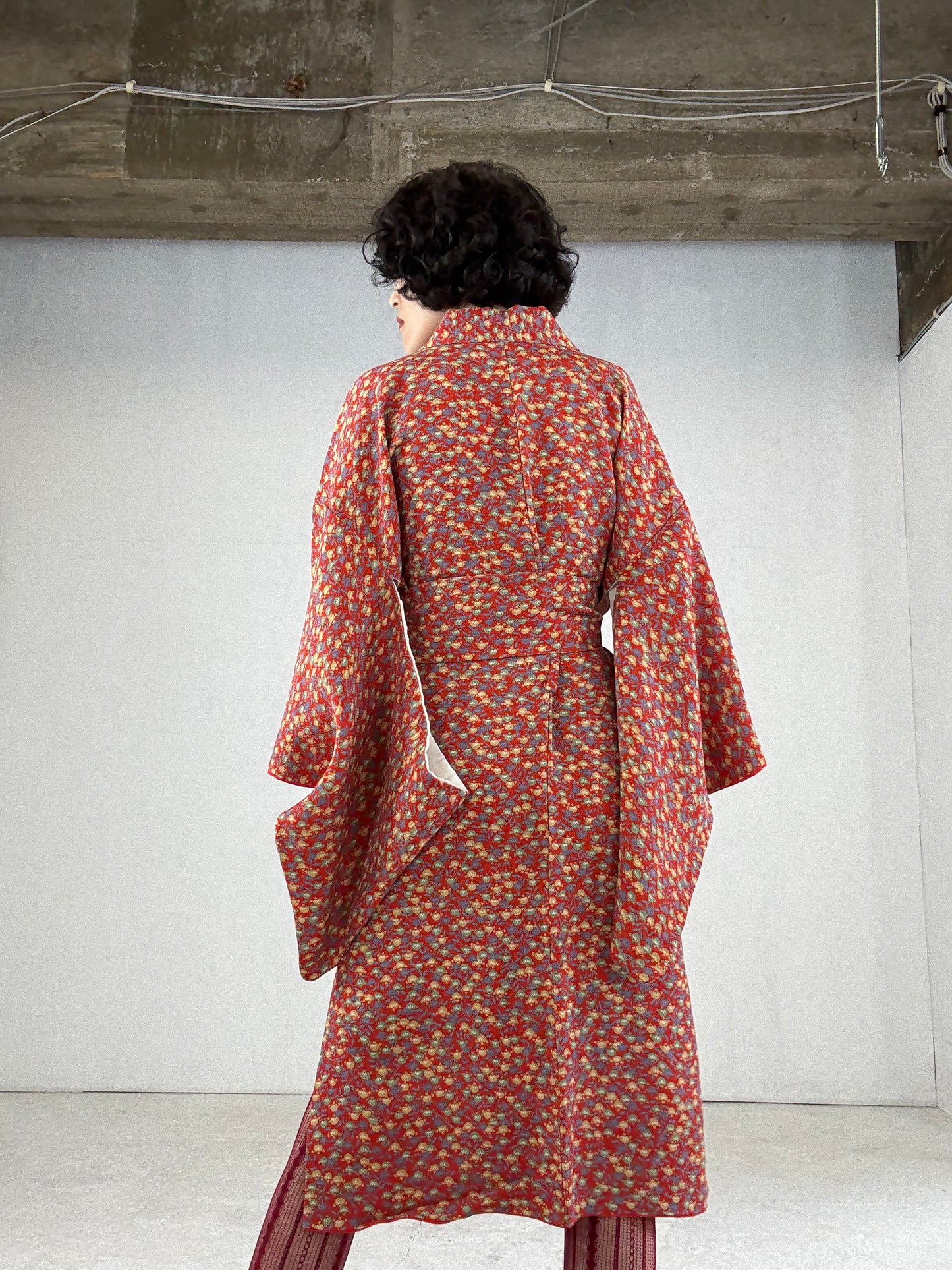 Kimono dress gown and string belt upcycled from Japanese kimono "tachibana" Big Ribbon