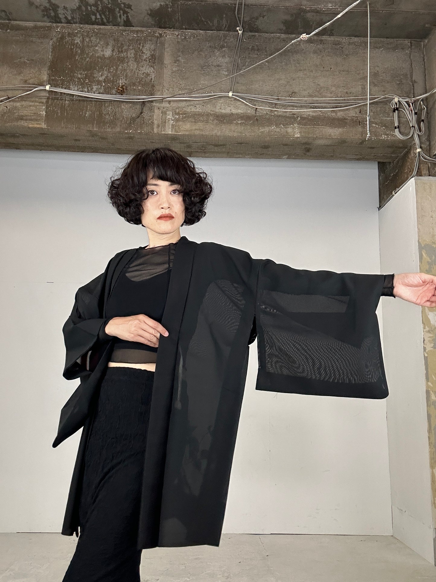 VINTAGE BLACK HAORI SHEER “aka 002 konoha"