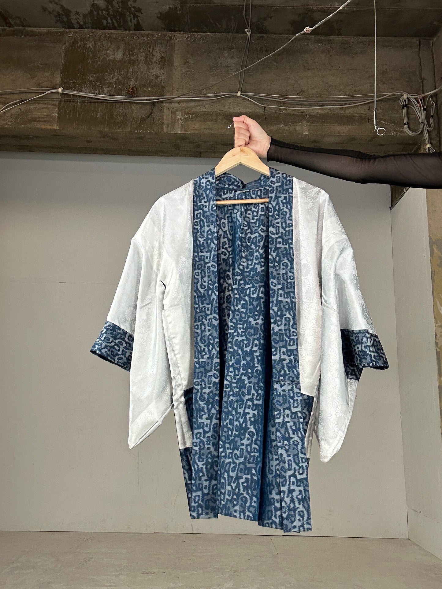 Tsumugi HAORI and KIMONO Skirt, Camisole upcycled from Japanese kimono"sarasa blue"