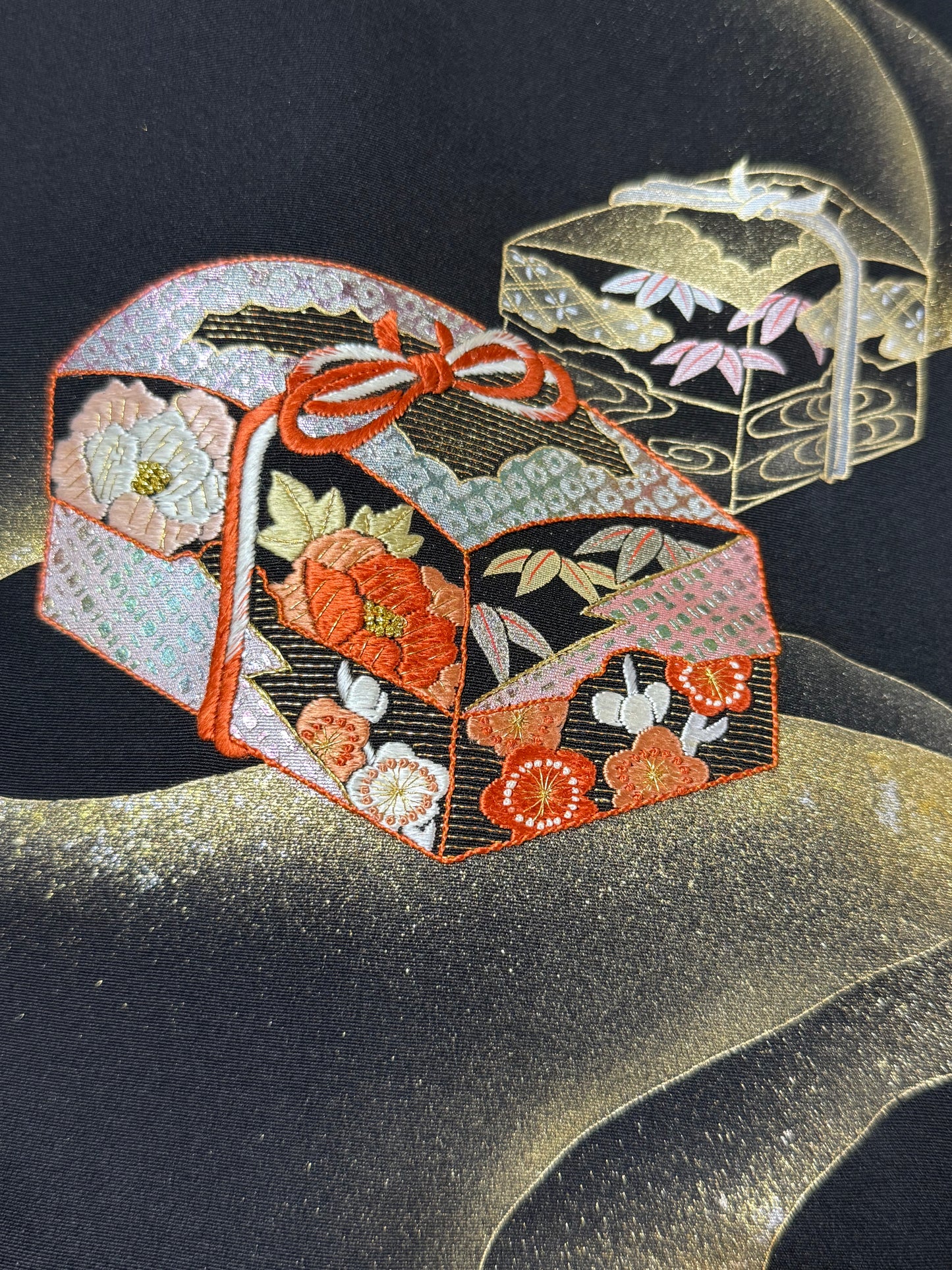 VINTAGE BLACK HAORI "fubako, embroidery"