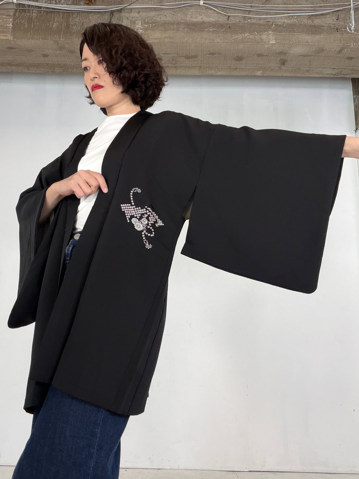 VINTAGE BLACK HAORI  "BLK204" *damage