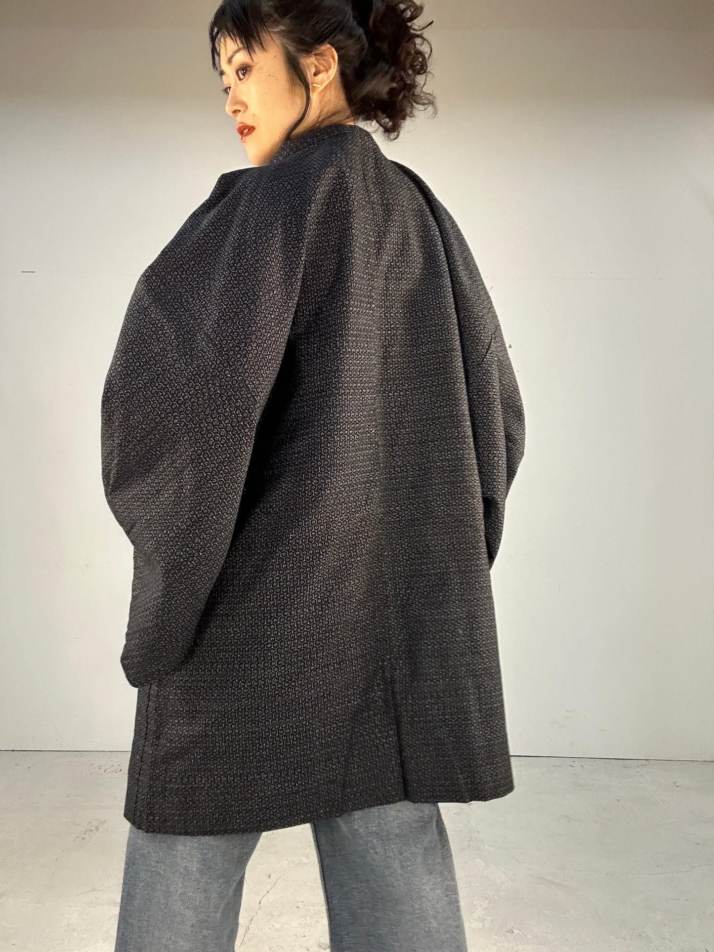 KAWAII HAORI oversized  "kasuri kuro"