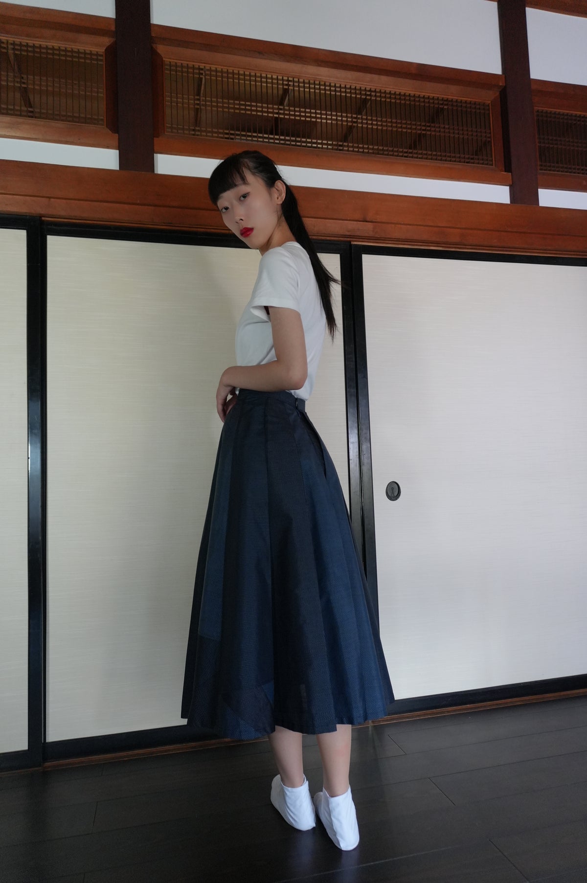One of a kind — Vintage Tsumugi Hakama Skirt "AIC005" — Upcycled from Japanese Kimono