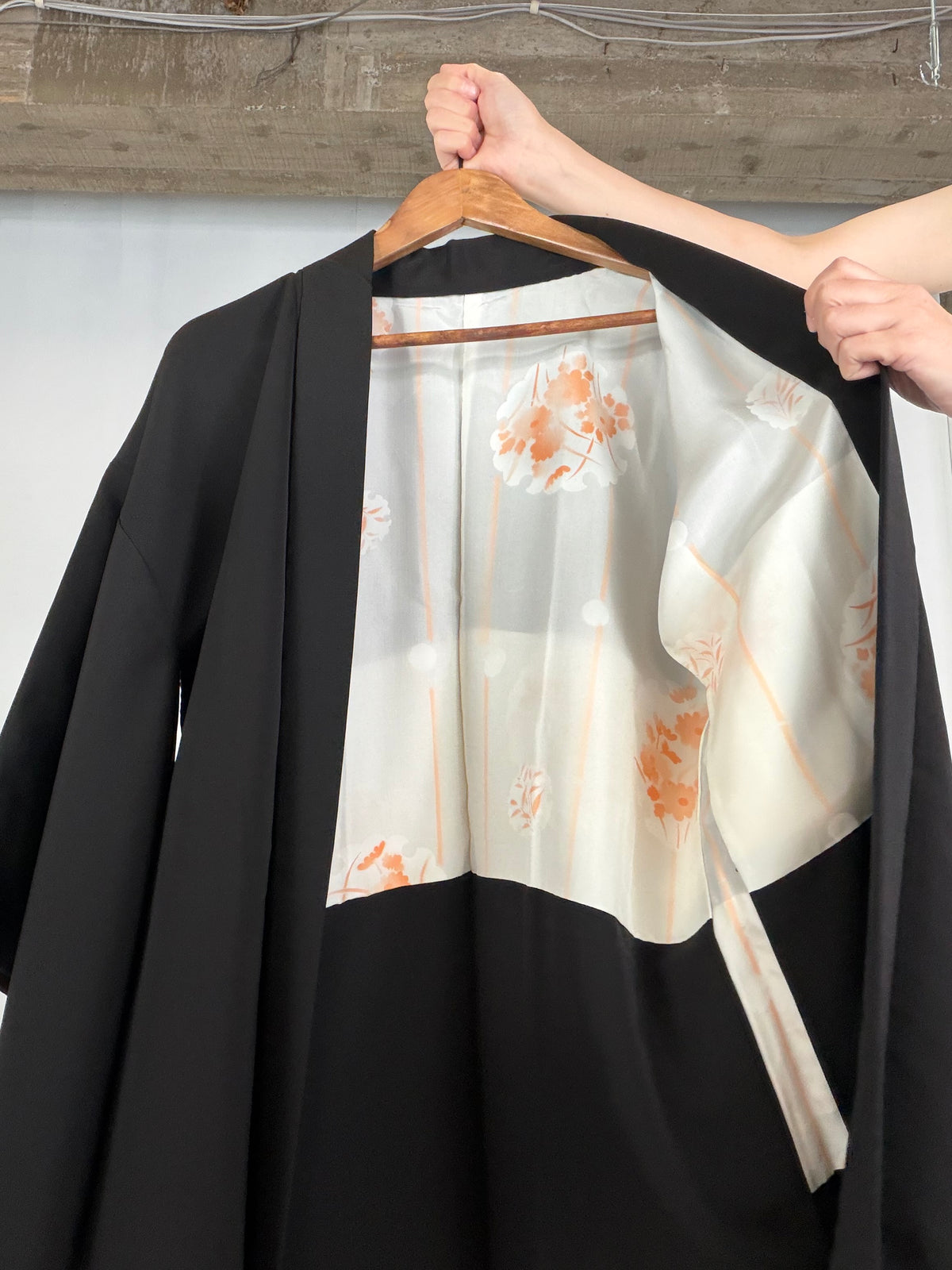 VINTAGE BLACK HAORI  "deer, rabbit, BLK206"